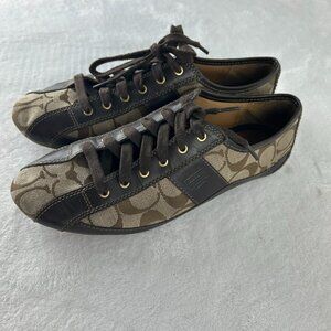 Coach SUEE Signature Brown Leather & Canvas Fashion Sneakers Women US 8 B